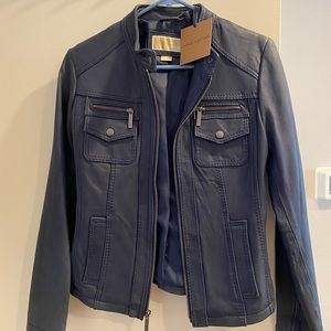 NEVER WORN Michael Kors Navy leather Jacket.